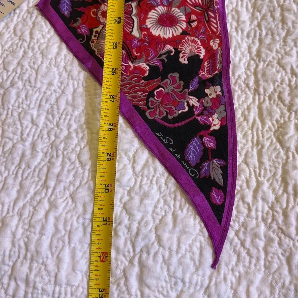 Oscar de la Renta Vintage Silk Skinny Scarf Floral Geometric Magenta Black Japan